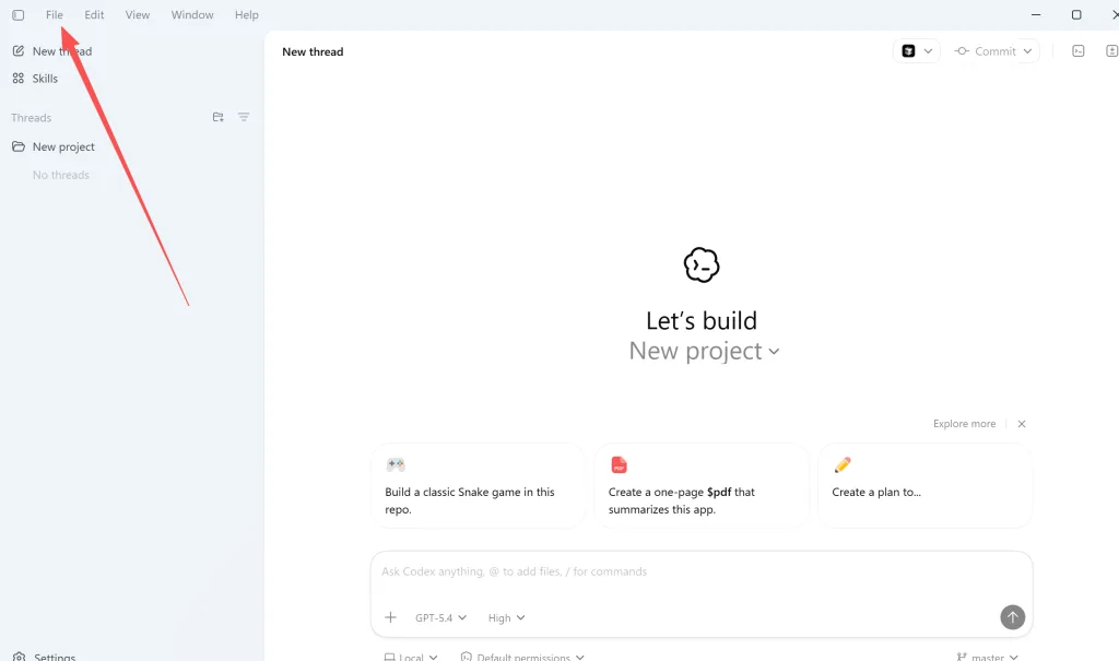 Codex Desktop App 打开 File Settings General 设置页面